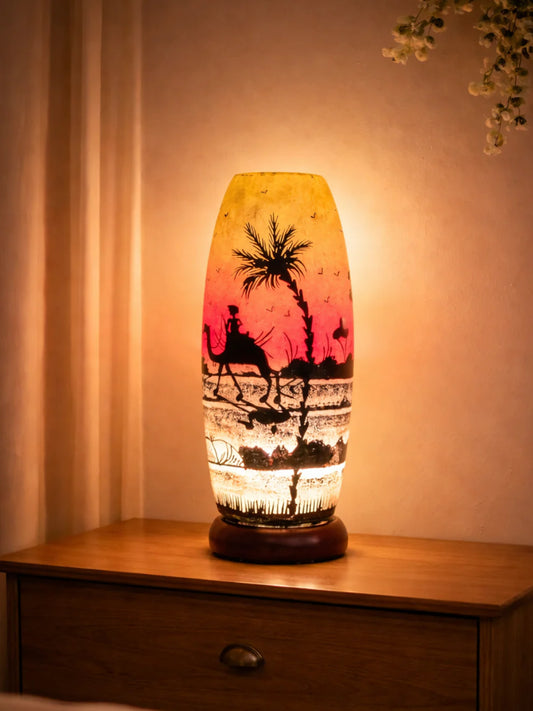 Multani Camel Skin Lamp: Boho Desert Scene