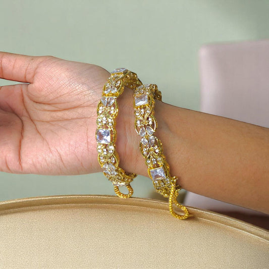 Adjustable White and Brown Stone Bangles 2 per Pack