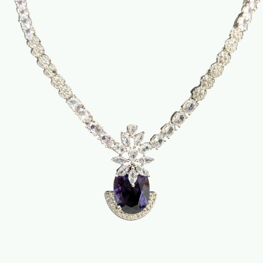 Purple Jewellery Set Including Necklace Bindi and Earrings