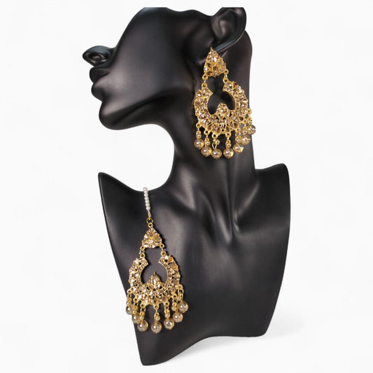Silver Colour Bindi and Earrings Set