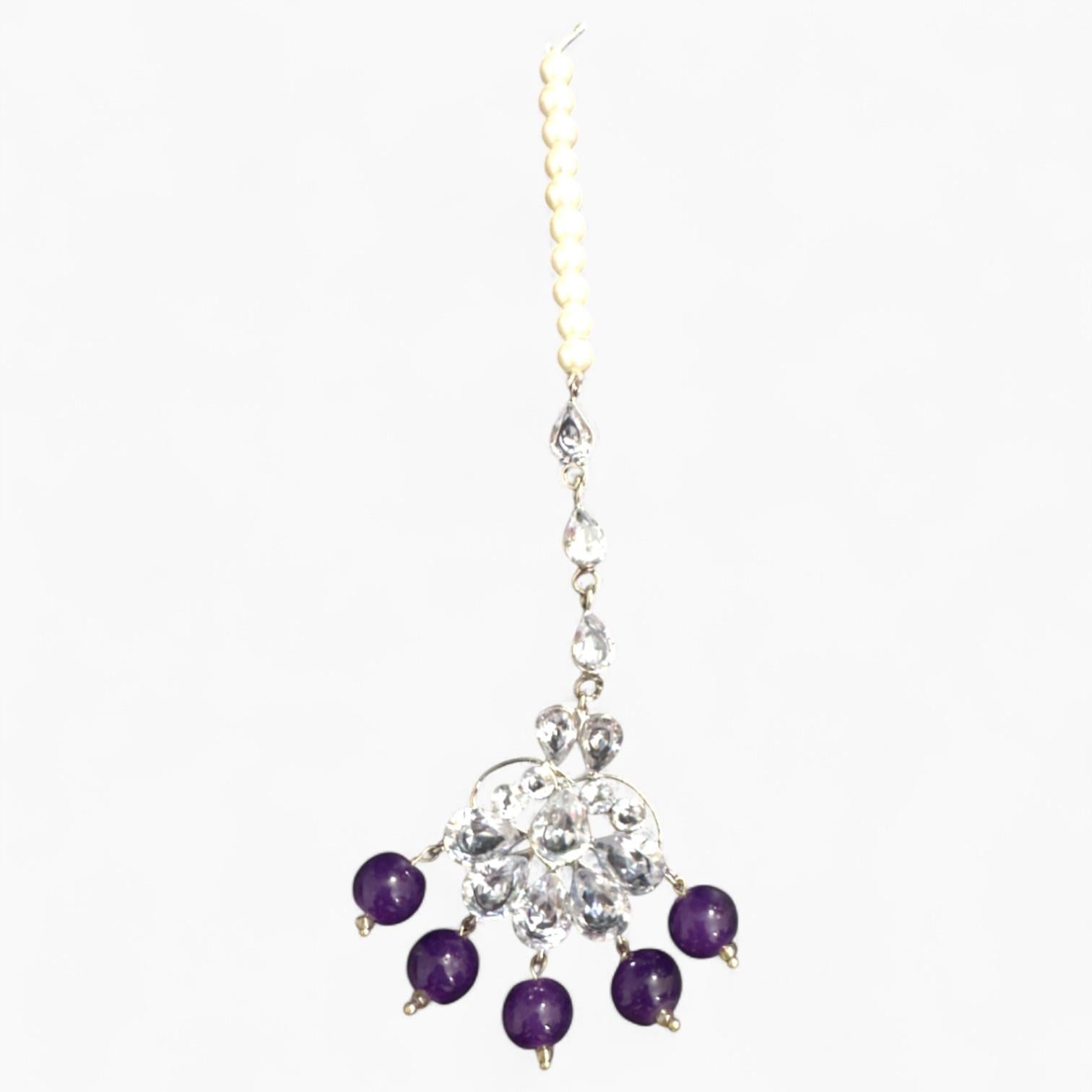 Purple Tradinals jewellery with Necklace, Earrings, bindi and Adjustable Ring