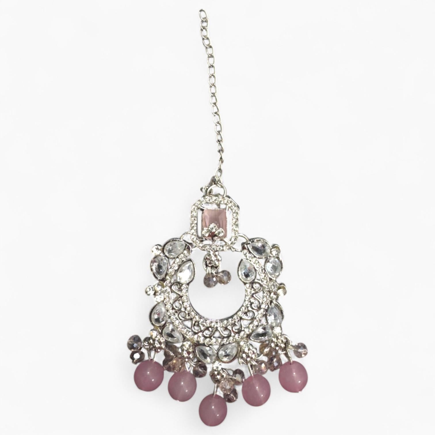 Pink Jewellery set with necklace, earrings and Bindi