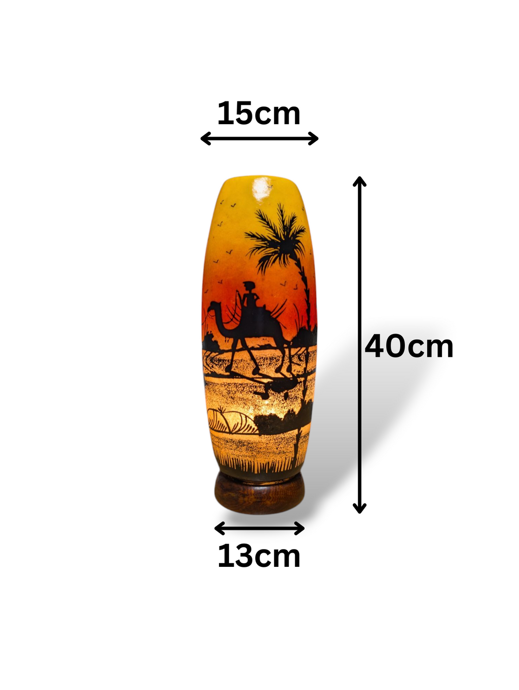 Handmade Multani Camel Skin Lamp - Painted Boho Desert Scene Ambient Light