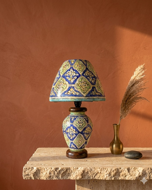Handcrafted Camel Skin Lamp: Sapphire Garden