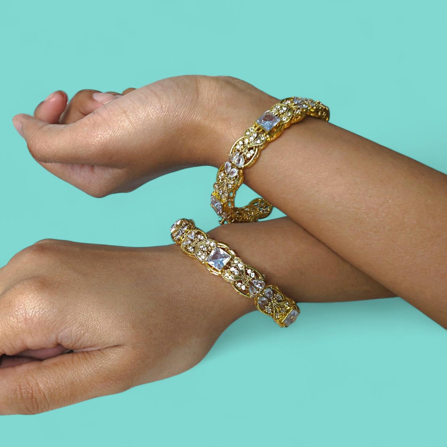 Adjustable White and Brown Stone Bangles 2 per Pack