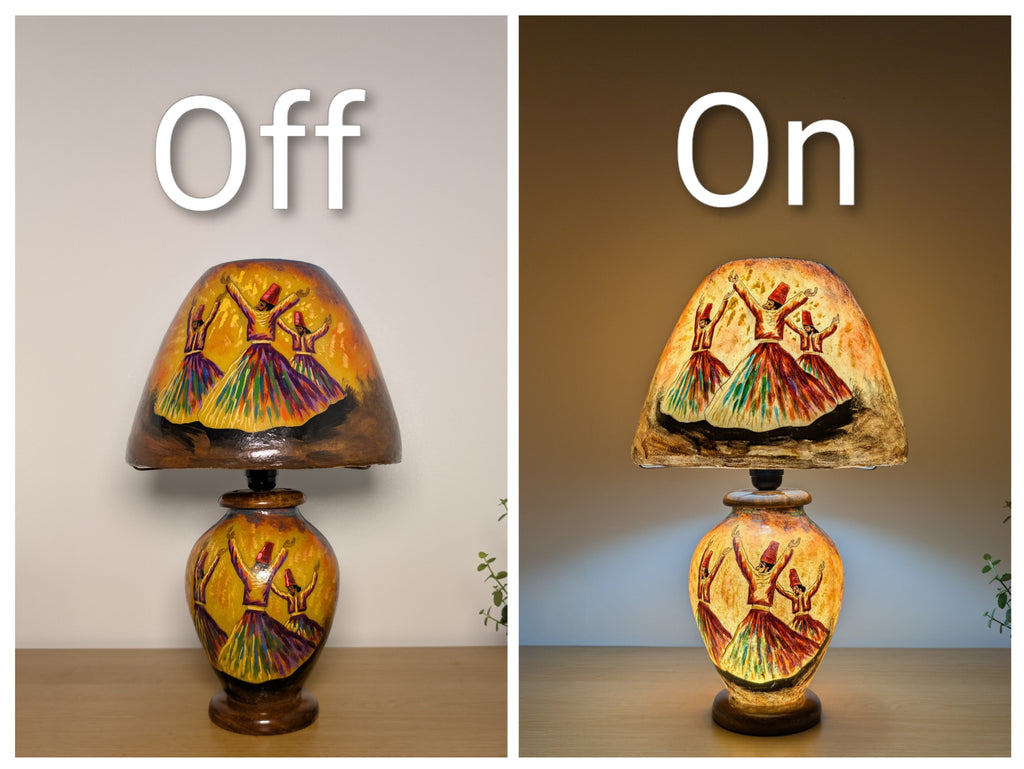 Handcrafted Camel Skin Table Lamp | Whirling Dervish, Boho Decor