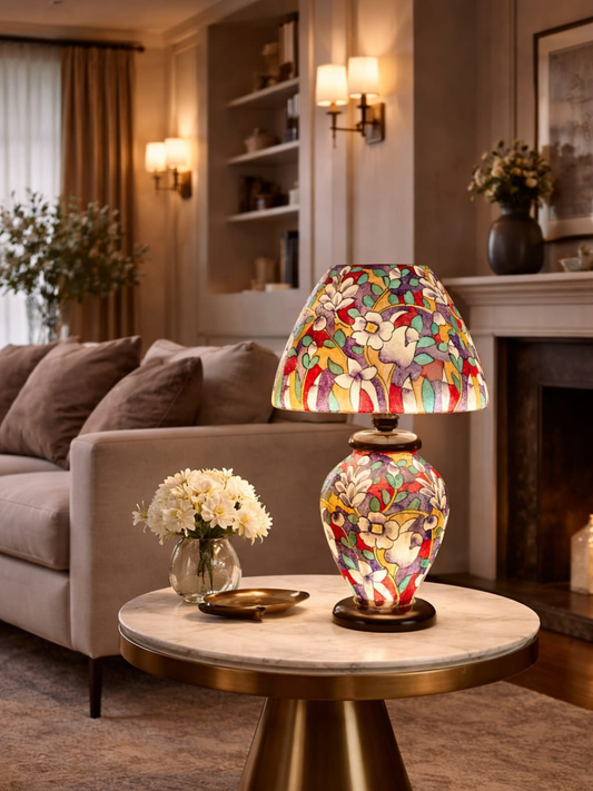 Hand-Painted Table Lamp: Floral Garden