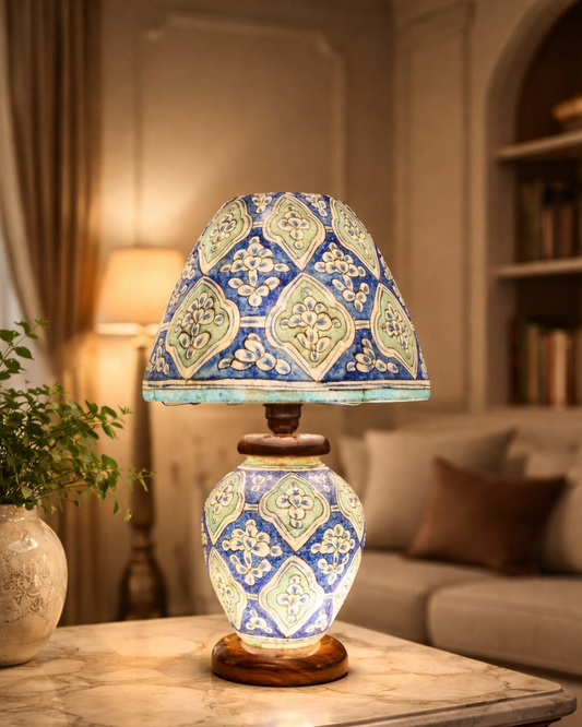 Handcrafted Camel Skin Lamp: Sapphire Garden