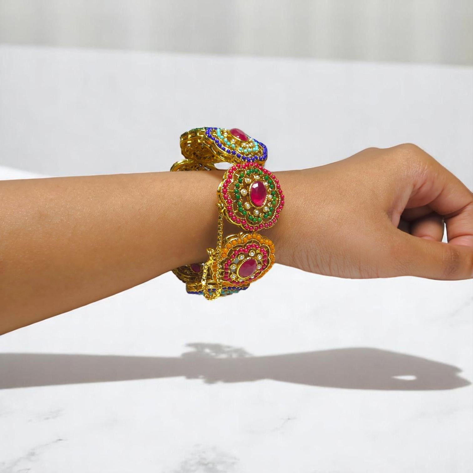 Tradionals Bangle with Golden Finish and Multiple Gemstones 2 Pieces - 2.5 Inch Traditional