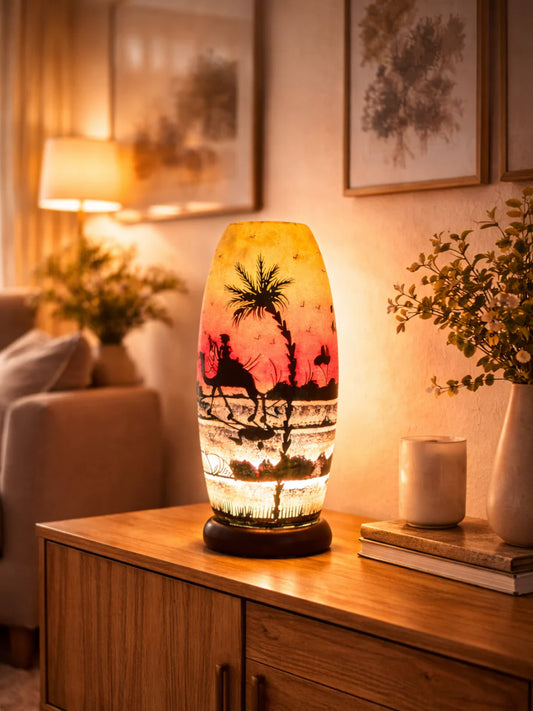 Multani Camel Skin Lamp: Boho Desert Scene