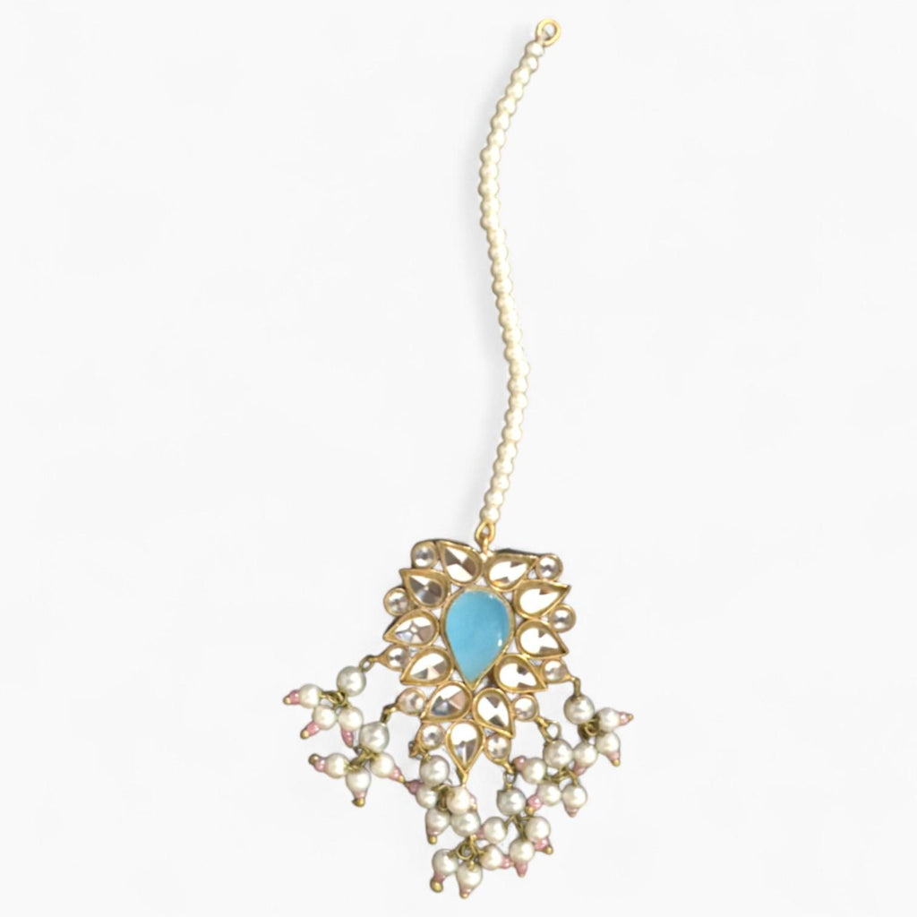 Traditional Jewellery Set with aqua coloured stones, Adjustable ring