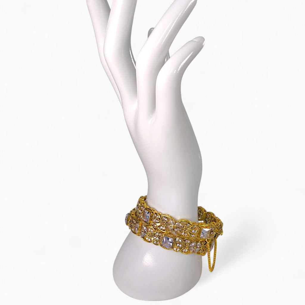 Adjustable White and Brown Stone Bangles 2 per Pack