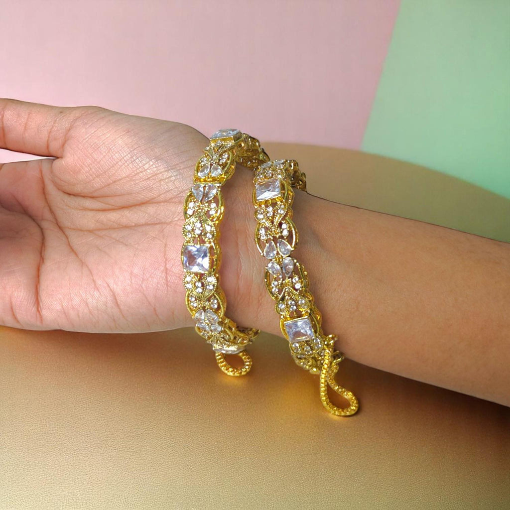 Adjustable White and Brown Stone Bangles 2 per Pack