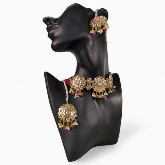 Traditional Multi-Color Jewellery Set Choker with Bindi