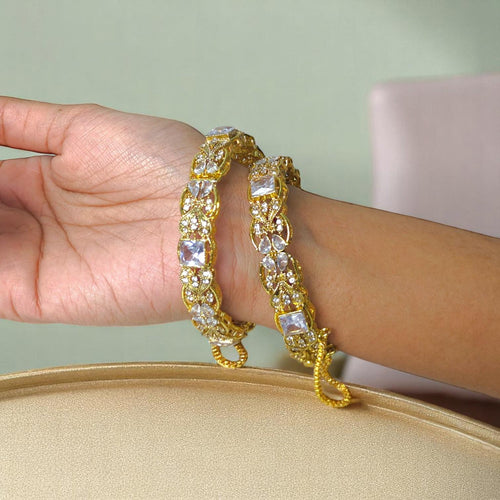 Adjustable White and Brown Stone Bangles 2 per Pack