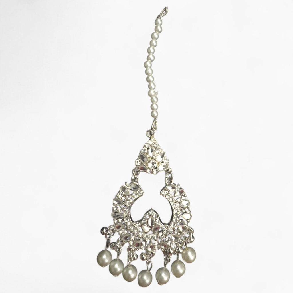 Silver Colour Bindi and Earrings Set