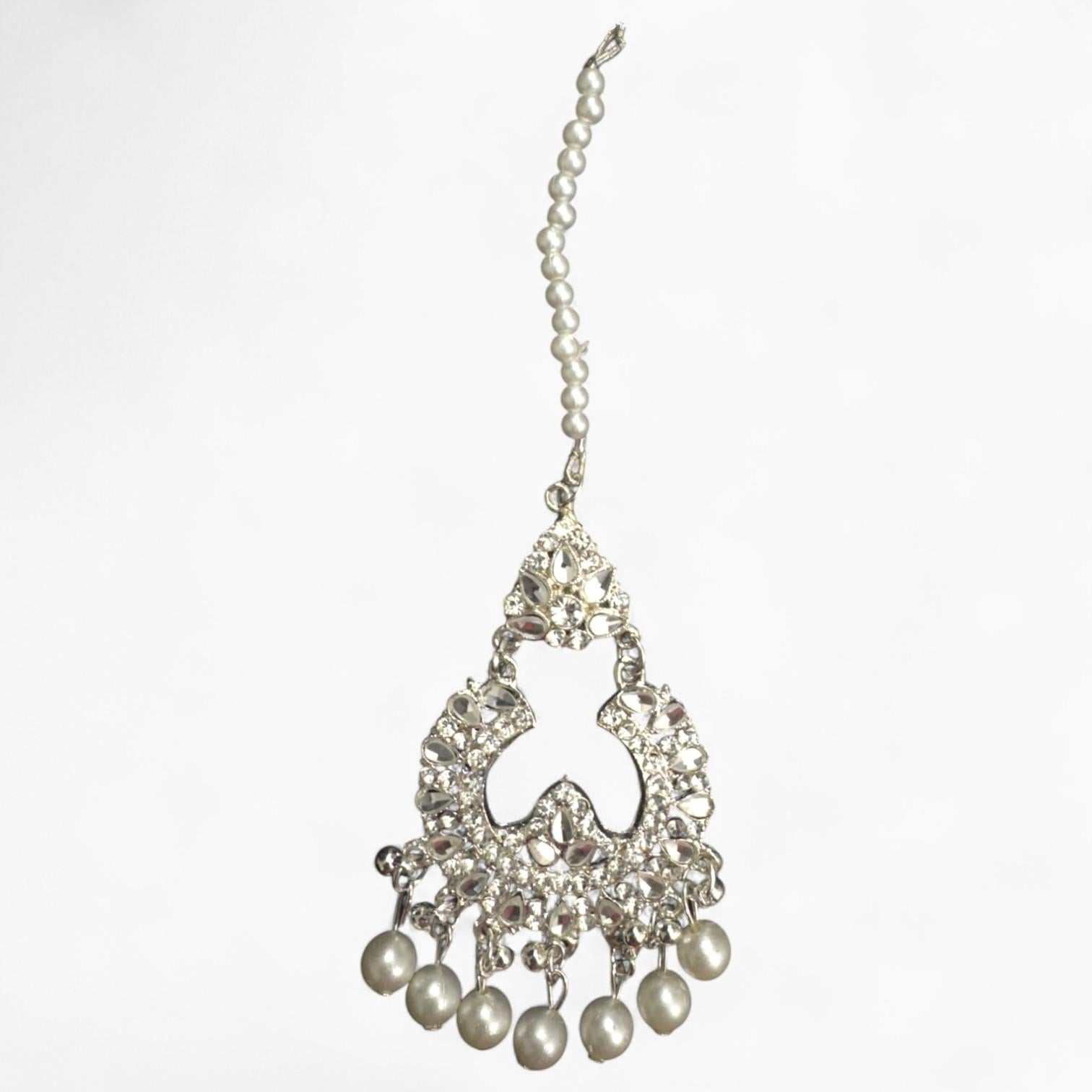 Silver Colour Bindi and Earrings Set