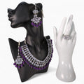 Purple Tradinals jewellery with Necklace, Earrings, bindi and Adjustable Ring