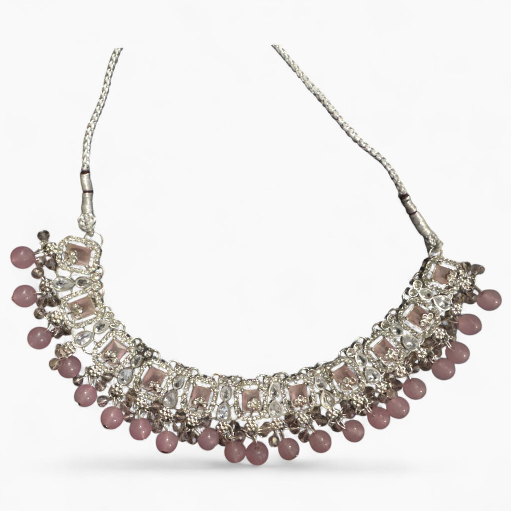 Pink Jewellery set with necklace, earrings and Bindi