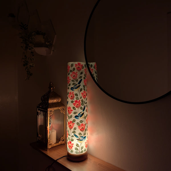 Artistic Floral Bird Lamp - Hand-Painted Vintage Boho Decor Unique Table Accent