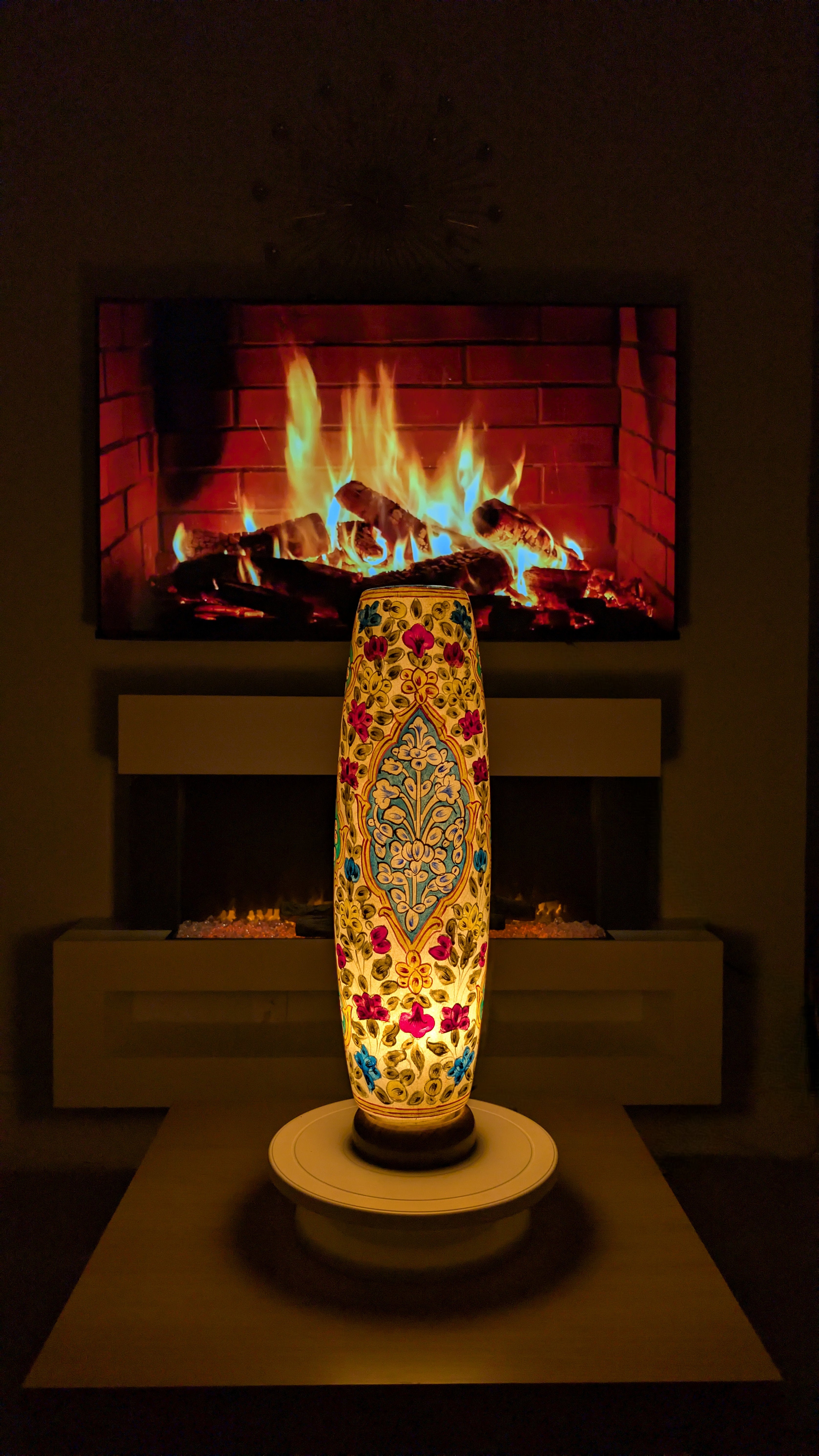 Hand-Painted Floral Table Lamp: Camel Skin, Unique Home Decor