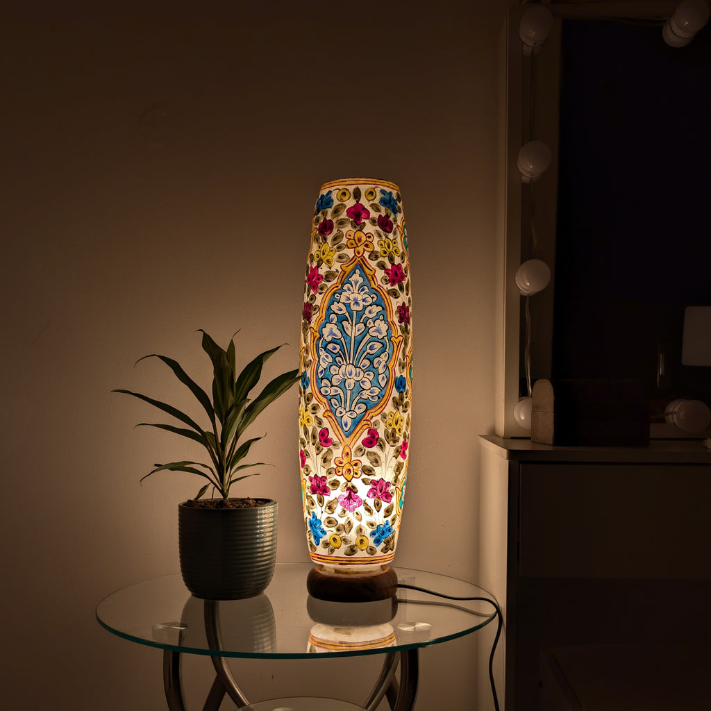 Hand-Painted Floral Table Lamp: Camel Skin, Unique Home Decor