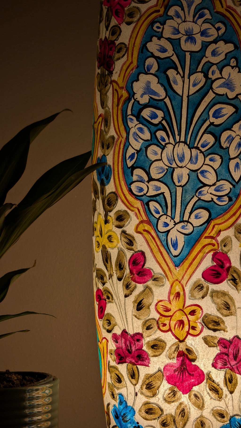 Hand-Painted Floral Table Lamp: Camel Skin, Unique Home Decor