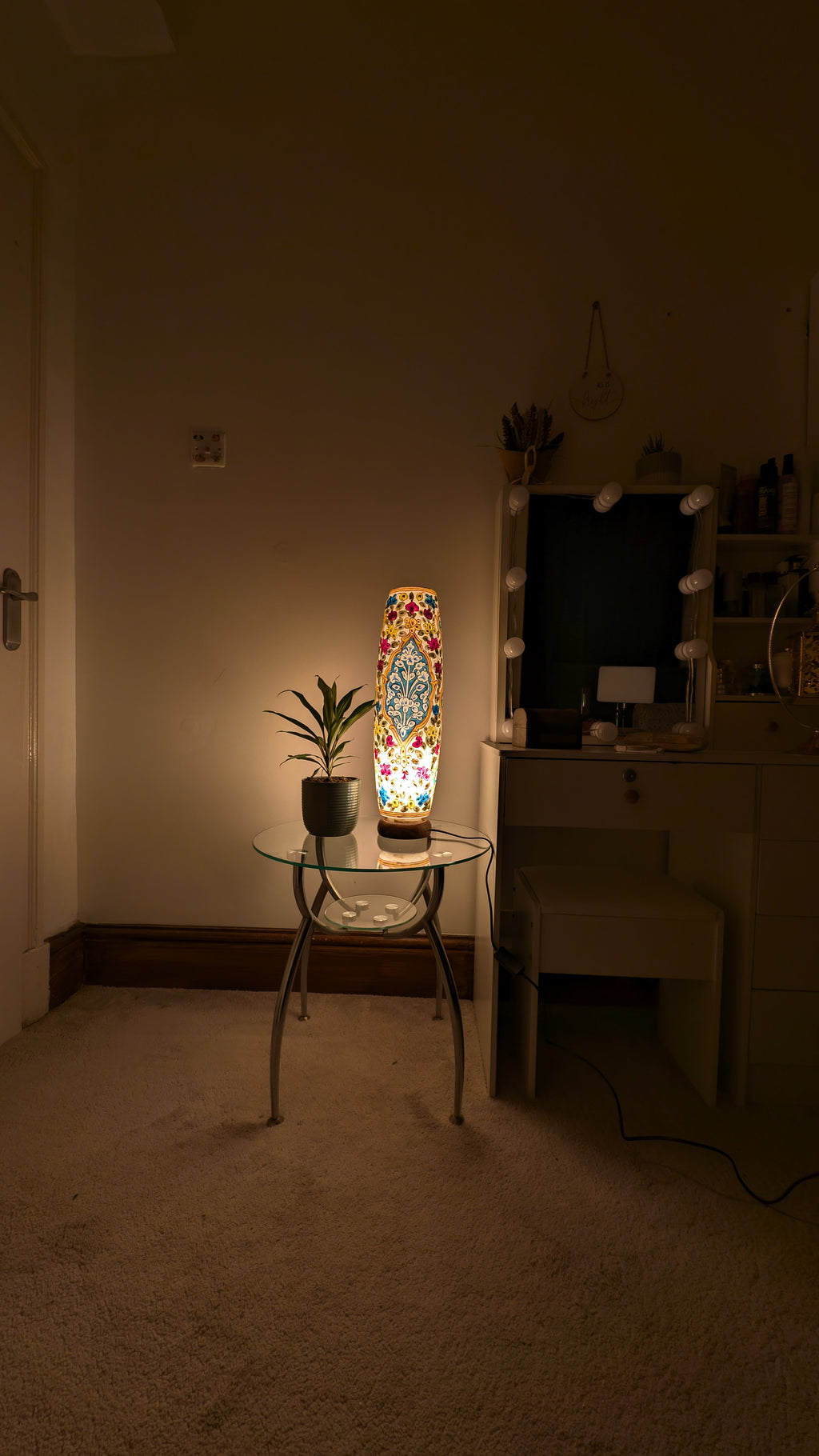 Hand-Painted Floral Table Lamp: Camel Skin, Unique Home Decor