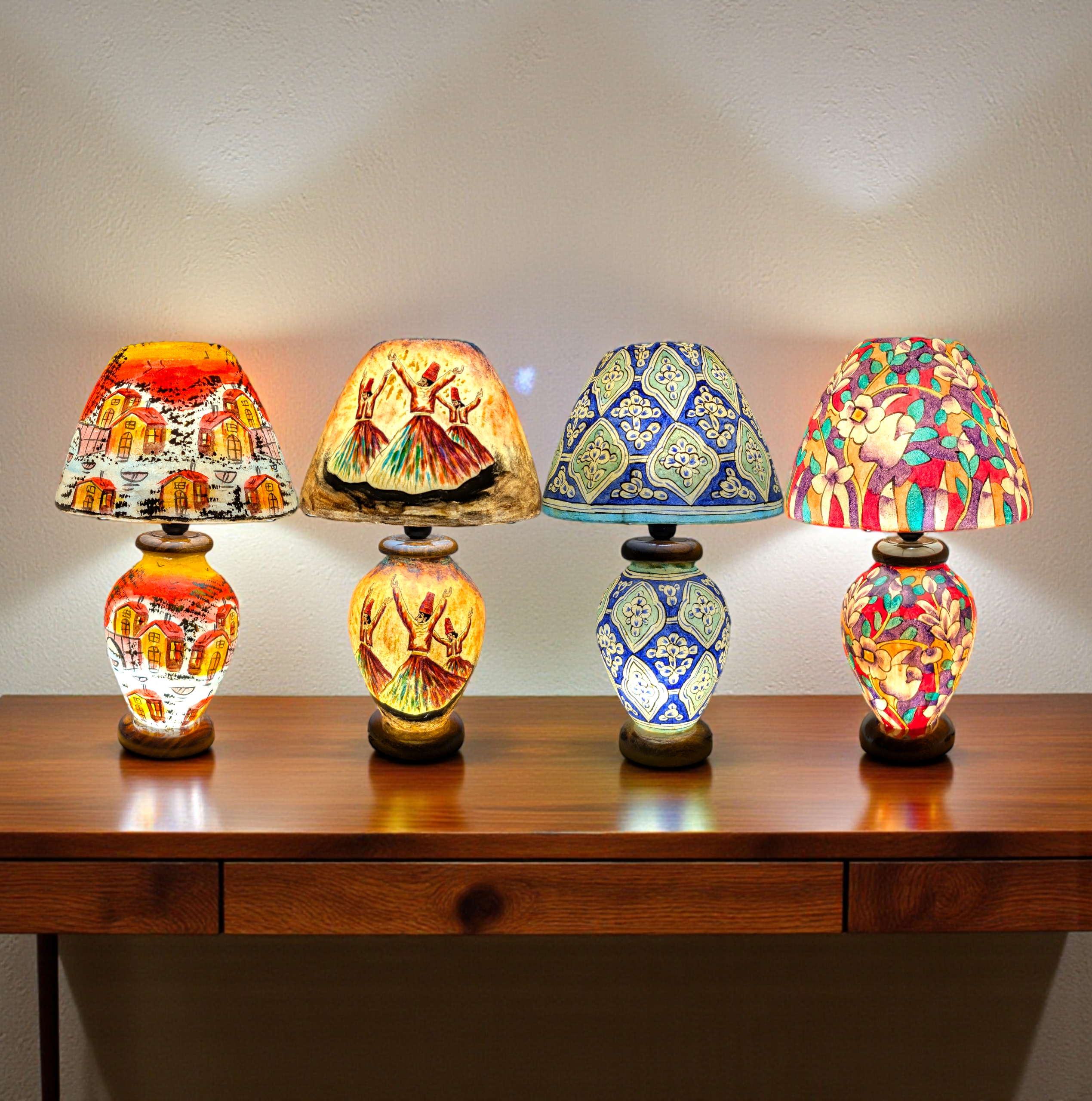 Handcrafted Camel Skin Table Lamp | Whirling Dervish, Boho Decor