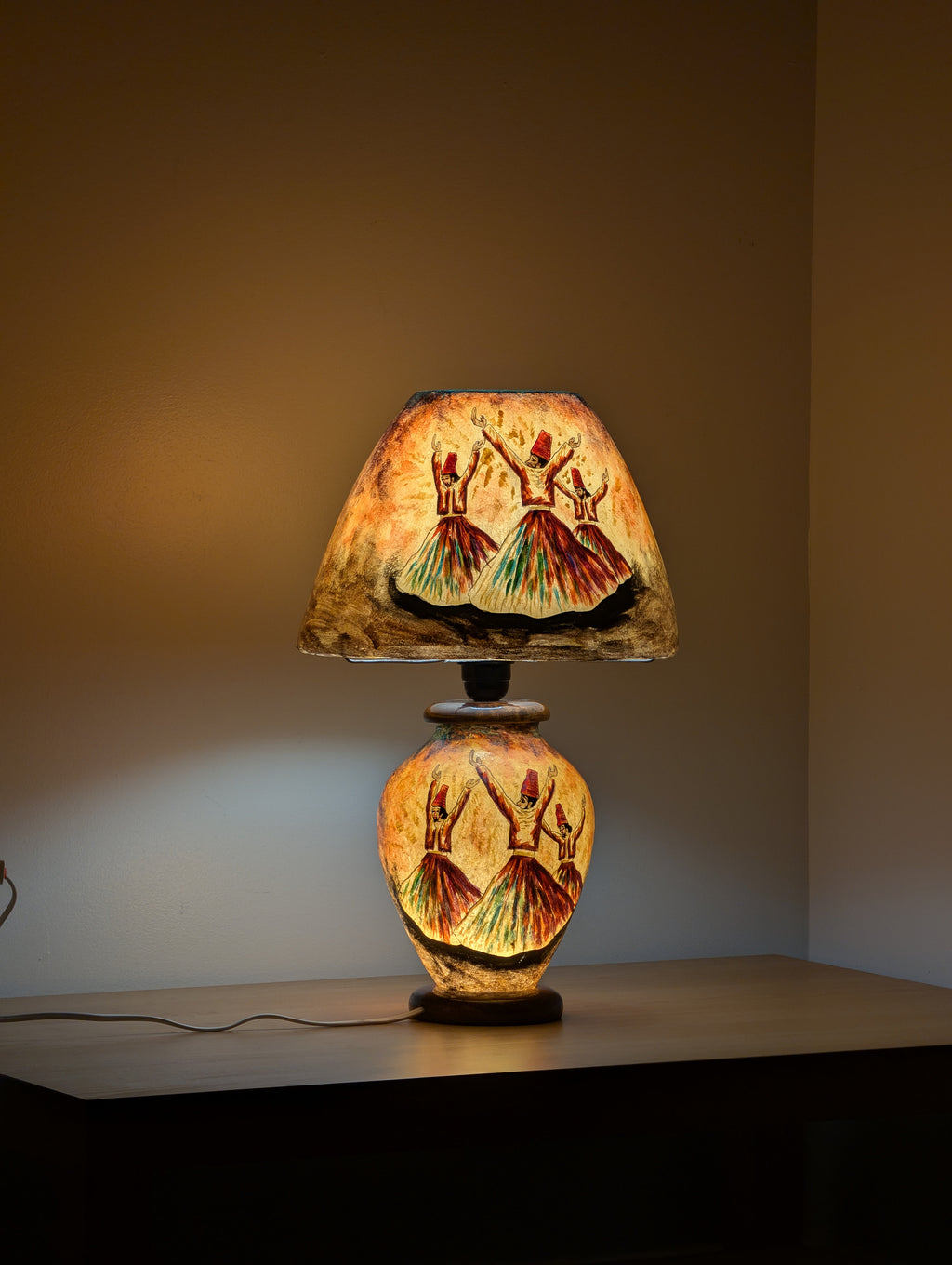 Handcrafted Camel Skin Table Lamp | Whirling Dervish, Boho Decor