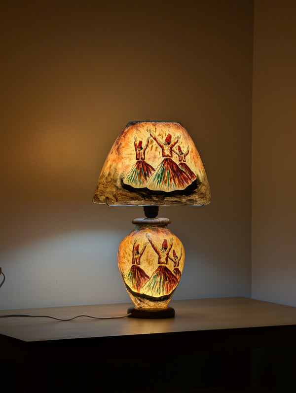 Handcrafted Camel Skin Table Lamp | Whirling Dervish, Boho Decor