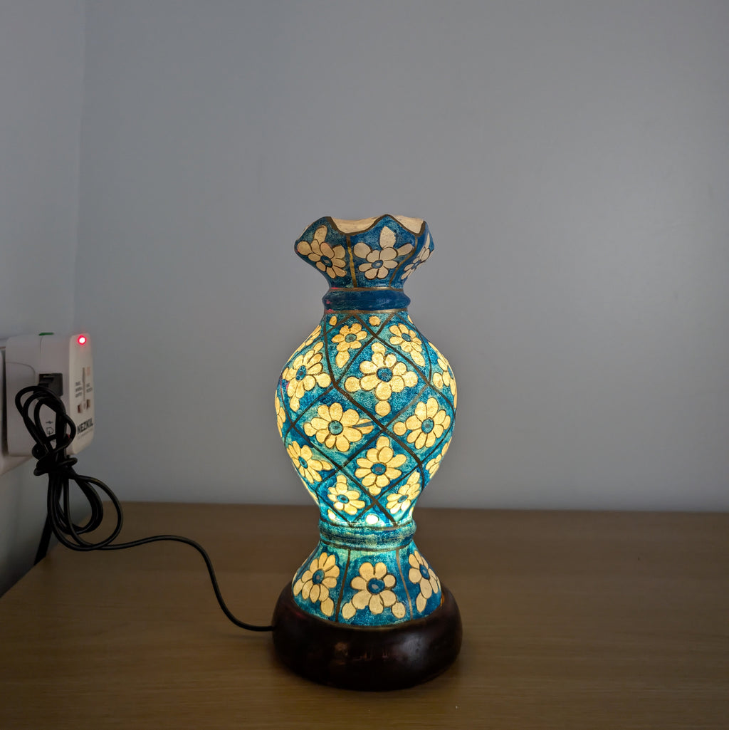 Hand Painted Mini Camel Skin Lamp - Geometric Bloom