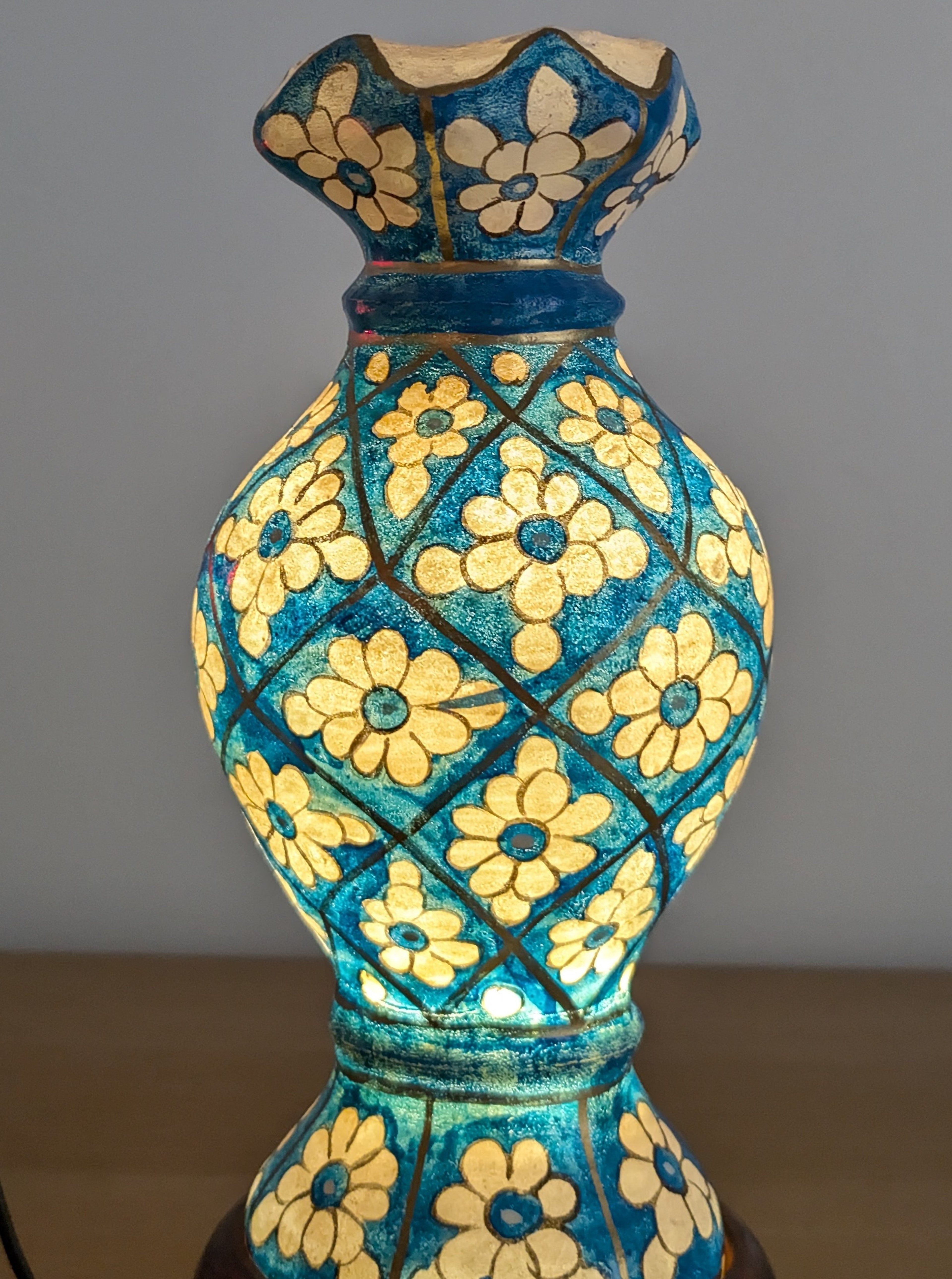 Hand Painted Mini Camel Skin Lamp - Geometric Bloom