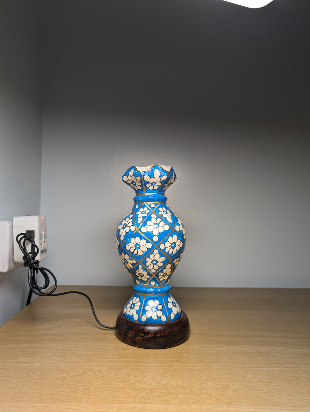 Hand Painted Mini Camel Skin Lamp - Geometric Bloom