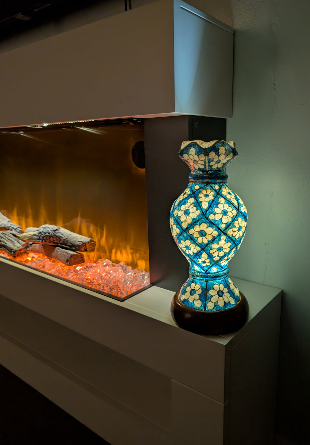 Hand Painted Mini Camel Skin Lamp - Geometric Bloom