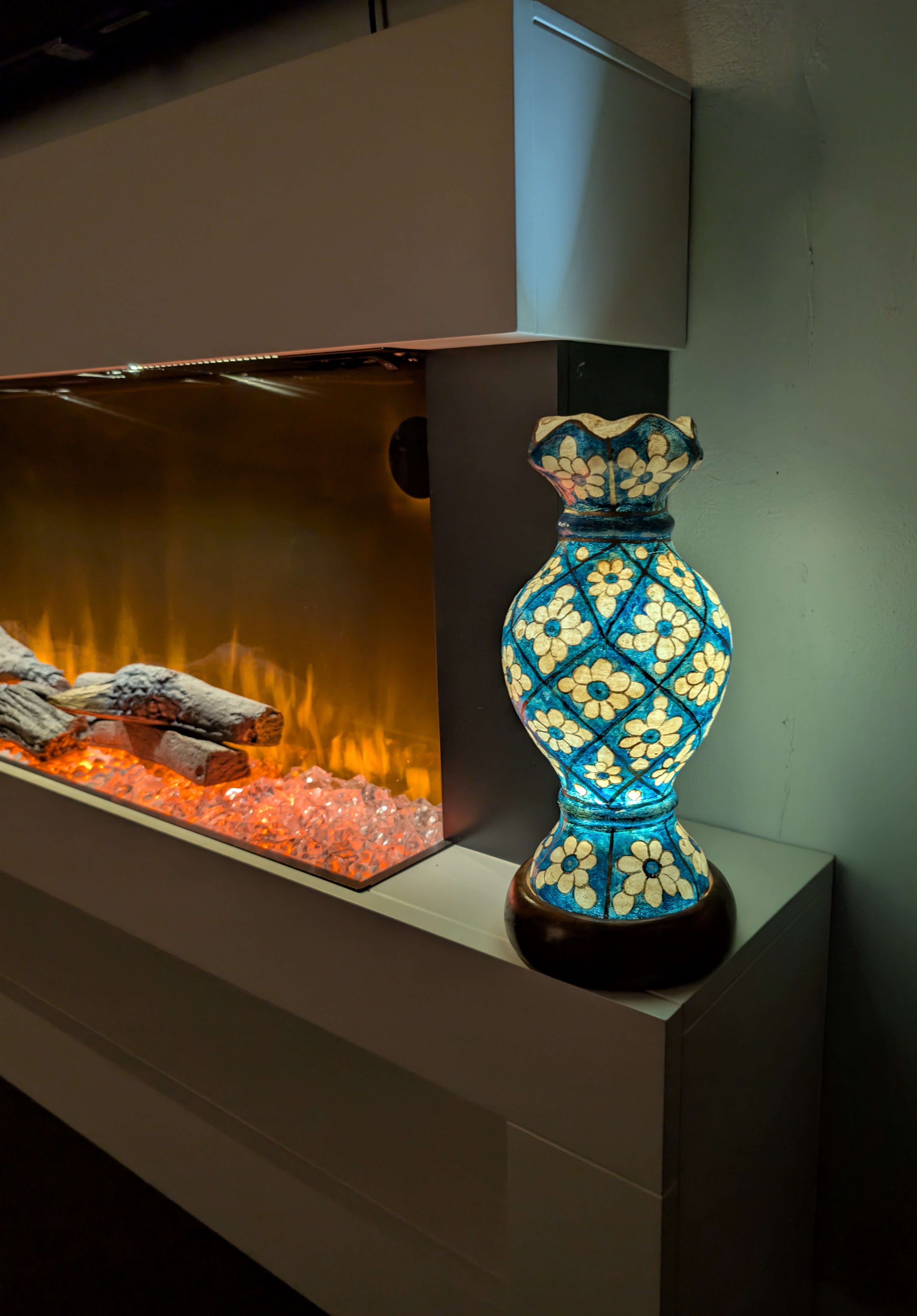 Hand Painted Mini Camel Skin Lamp - Geometric Bloom