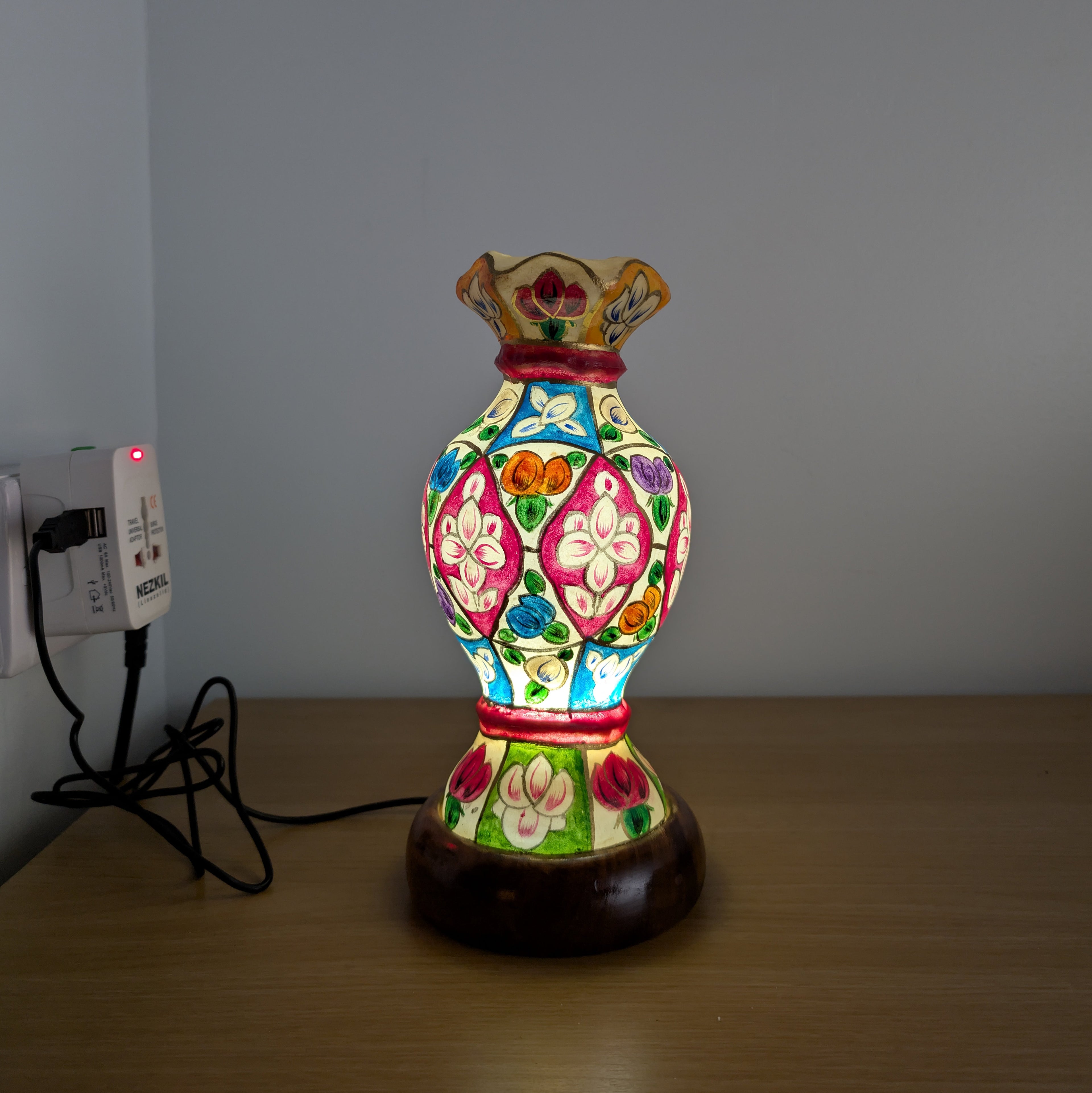 Hand Painted Mini Camel Skin Lamp - Petal Motif