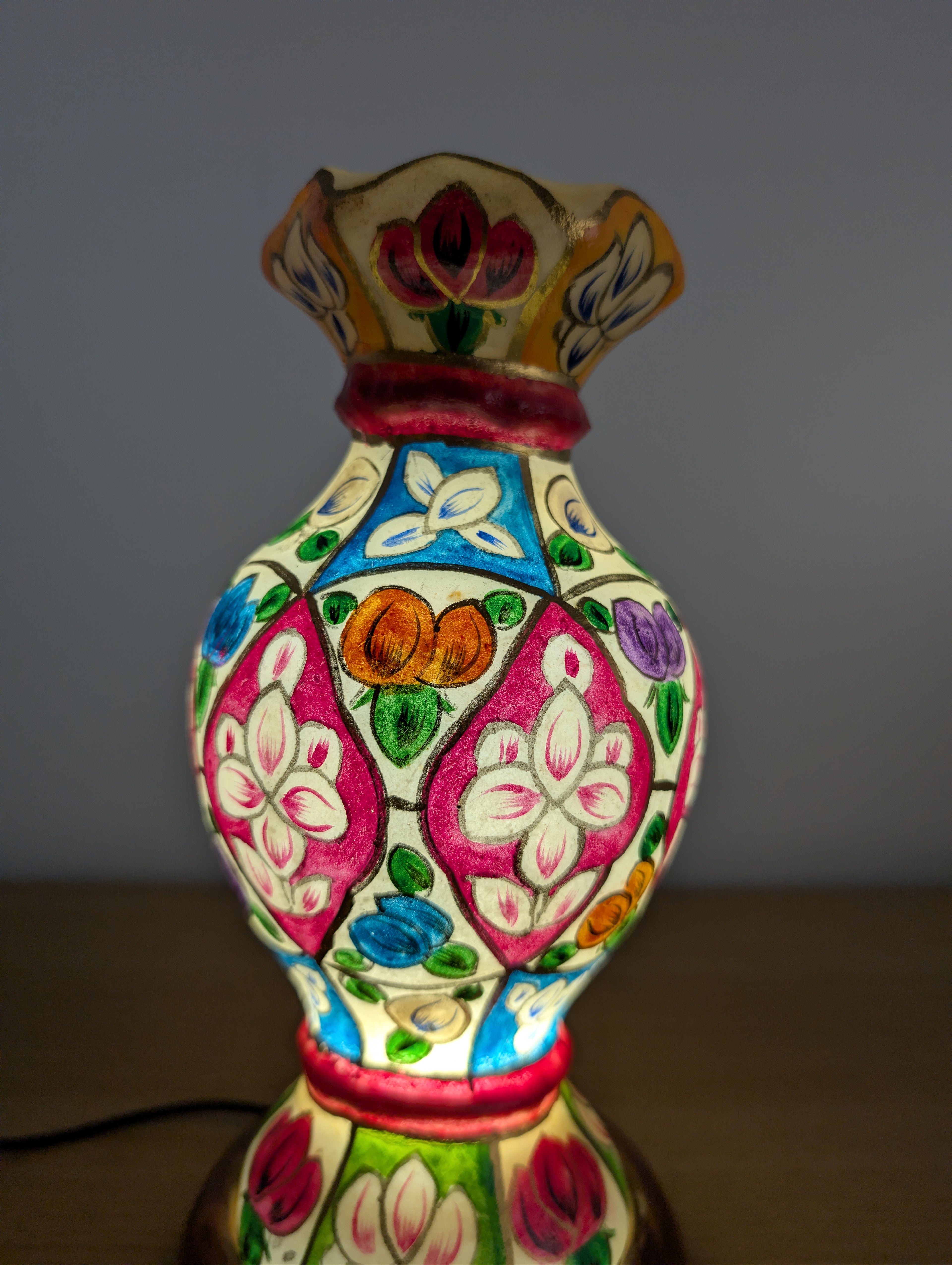 Hand Painted Mini Camel Skin Lamp - Petal Motif