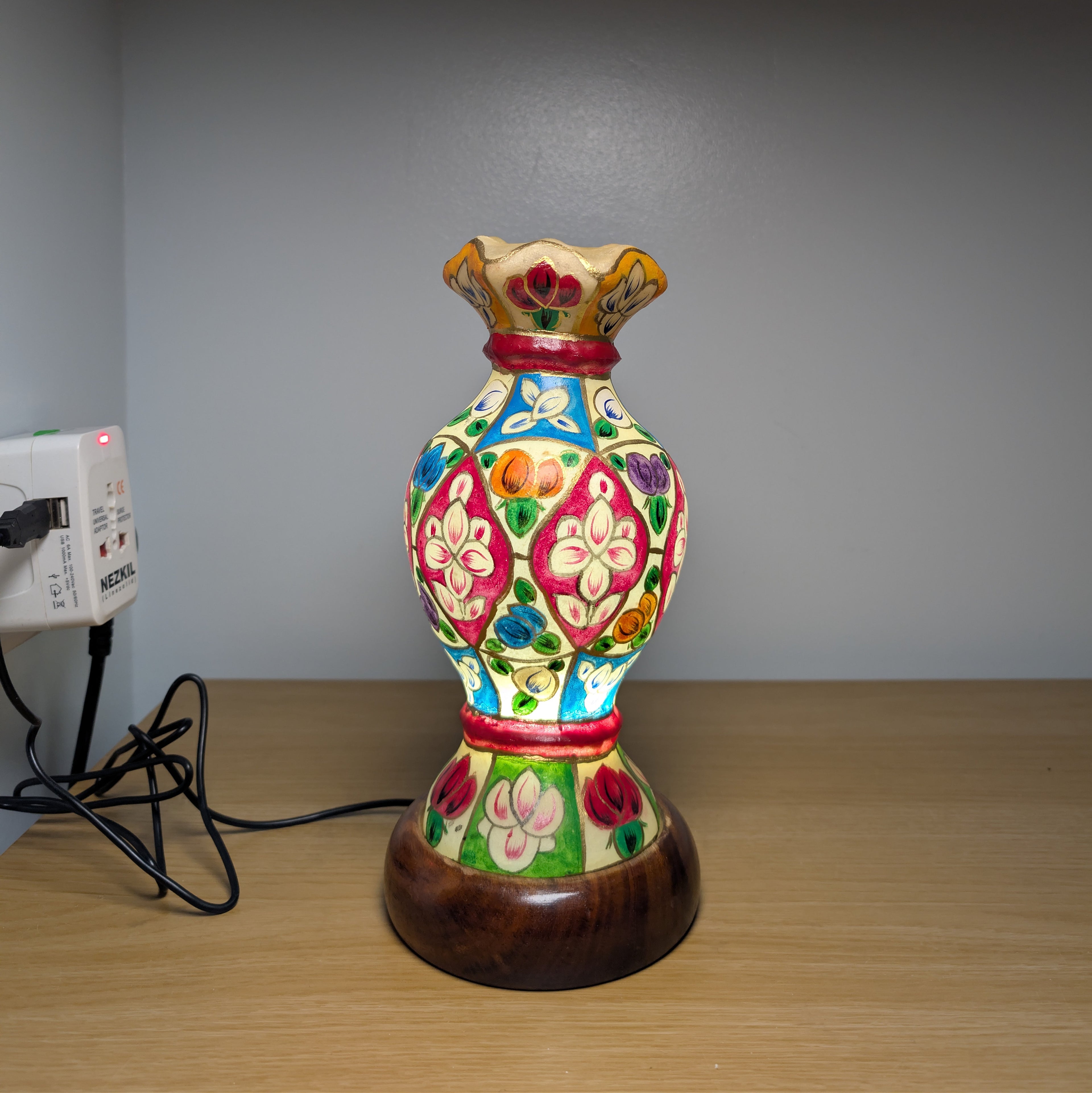 Hand Painted Mini Camel Skin Lamp - Petal Motif