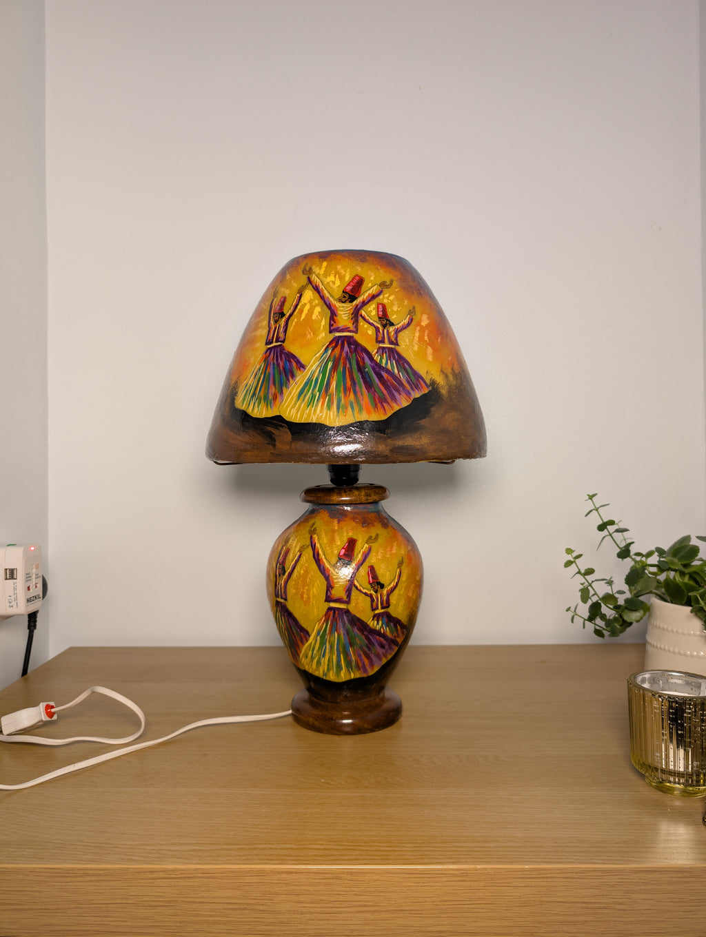 Handcrafted Camel Skin Table Lamp | Whirling Dervish, Boho Decor