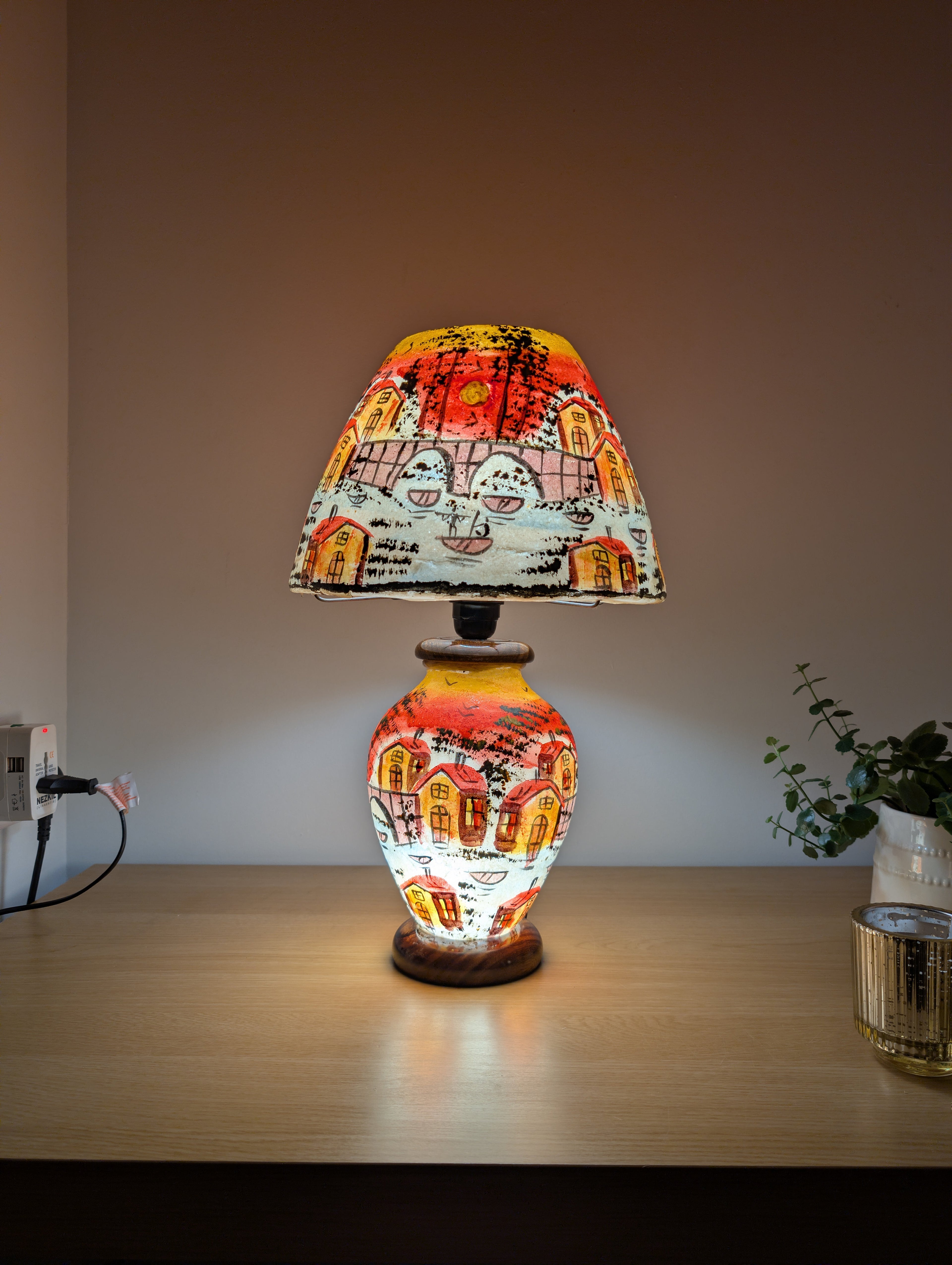 Handcrafted Camel Skin Dimmable Table Lamp | Sunset Village Design, Boho Lighting