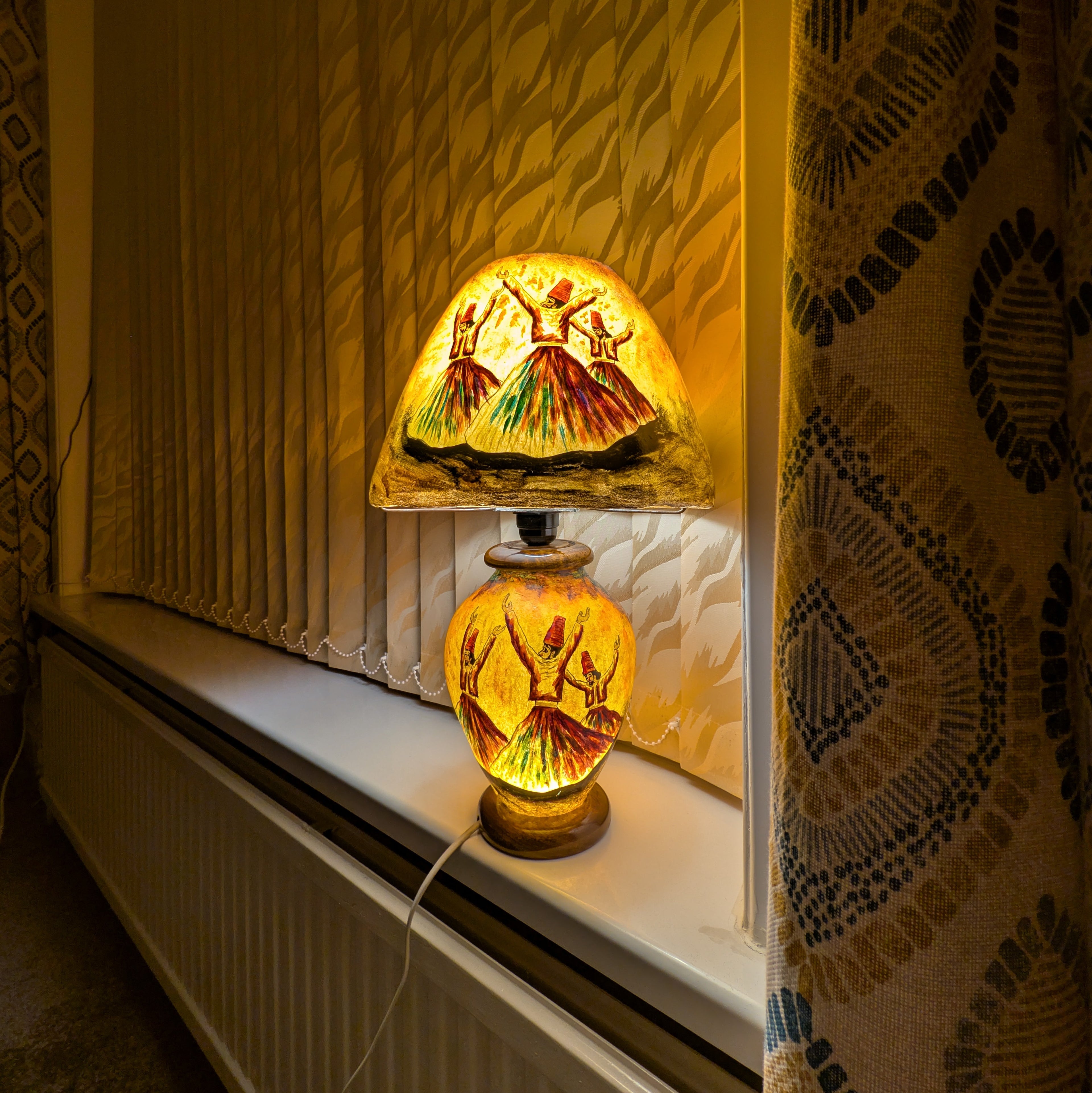 Handcrafted Camel Skin Table Lamp | Whirling Dervish, Boho Decor
