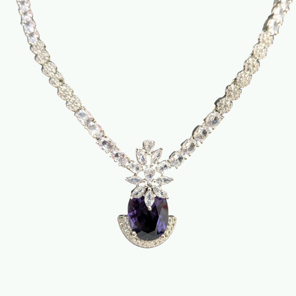 Purple Jewellery Set Including Necklace Bindi and Earrings