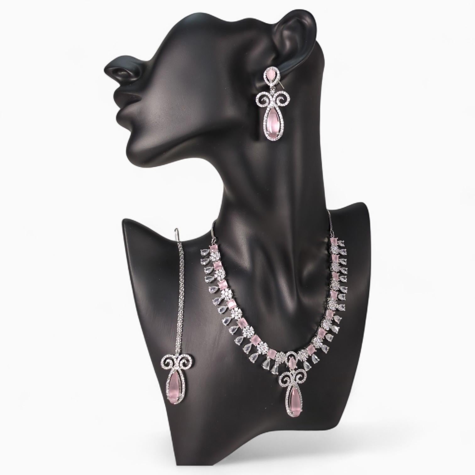 Zirconium Jewellery Set With Embbed Gems With Earings