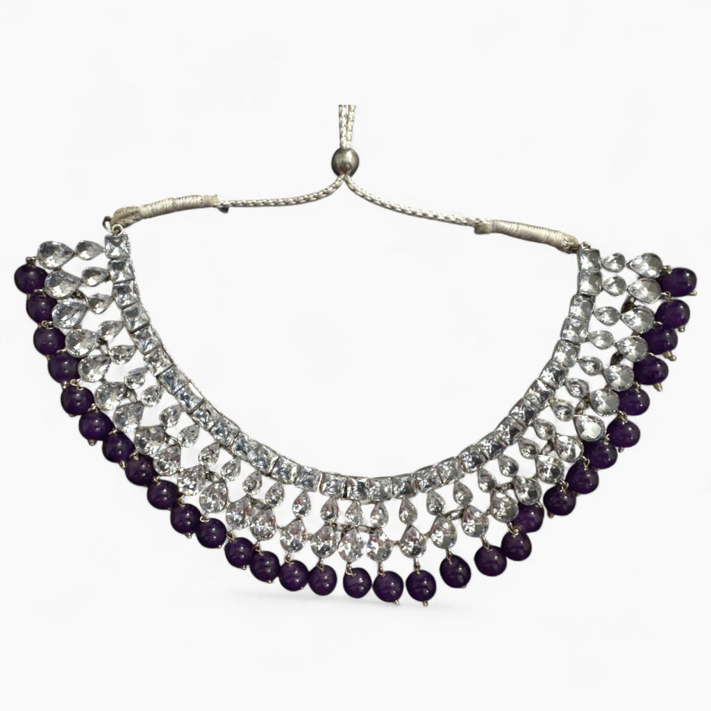 Purple Tradinals jewellery with Necklace, Earrings, bindi and Adjustable Ring