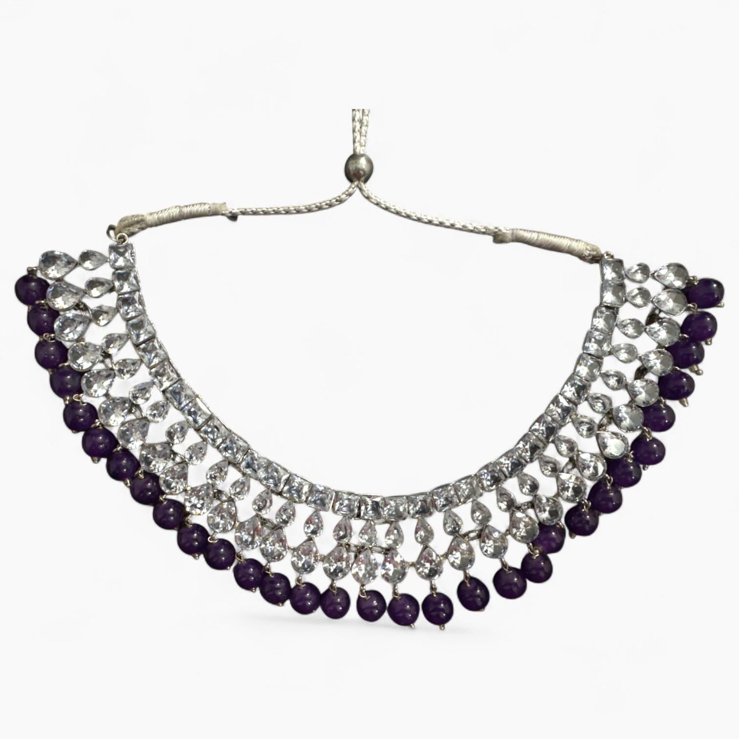 Purple Tradinals jewellery with Necklace, Earrings, bindi and Adjustable Ring