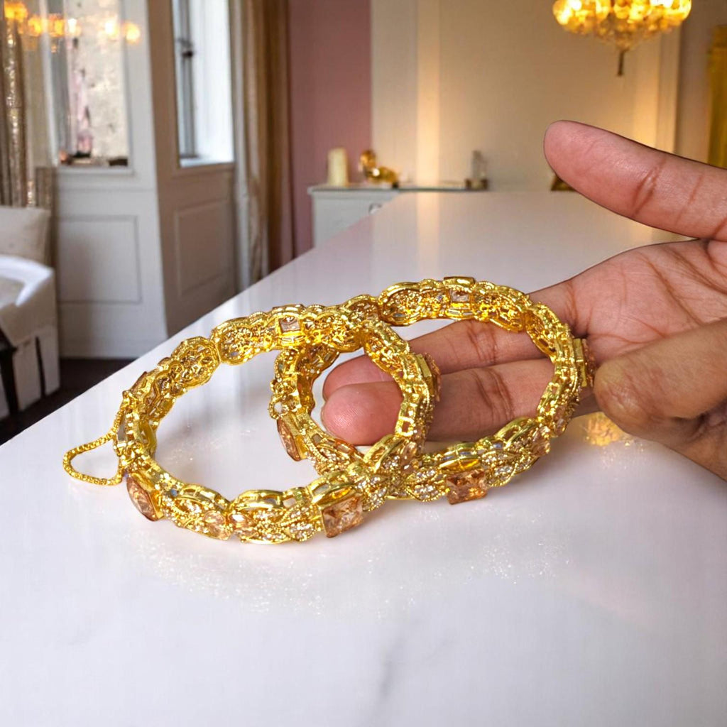 Adjustable White and Brown Stone Bangles 2 per Pack