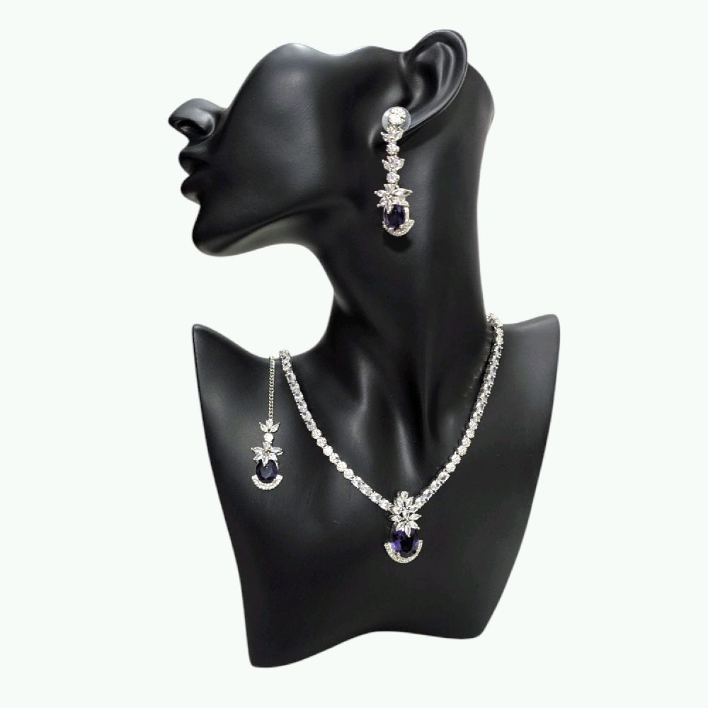Purple Jewellery Set Including Necklace Bindi and Earrings