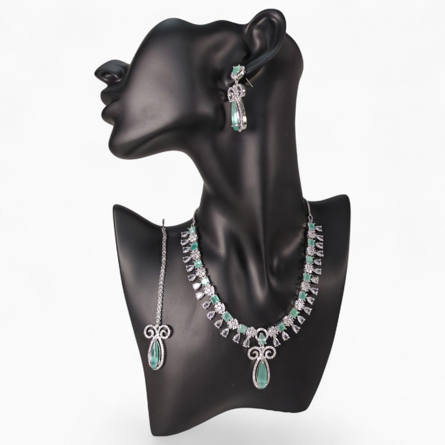 Zirconium Jewellery Set With Embbed Gems With Earings
