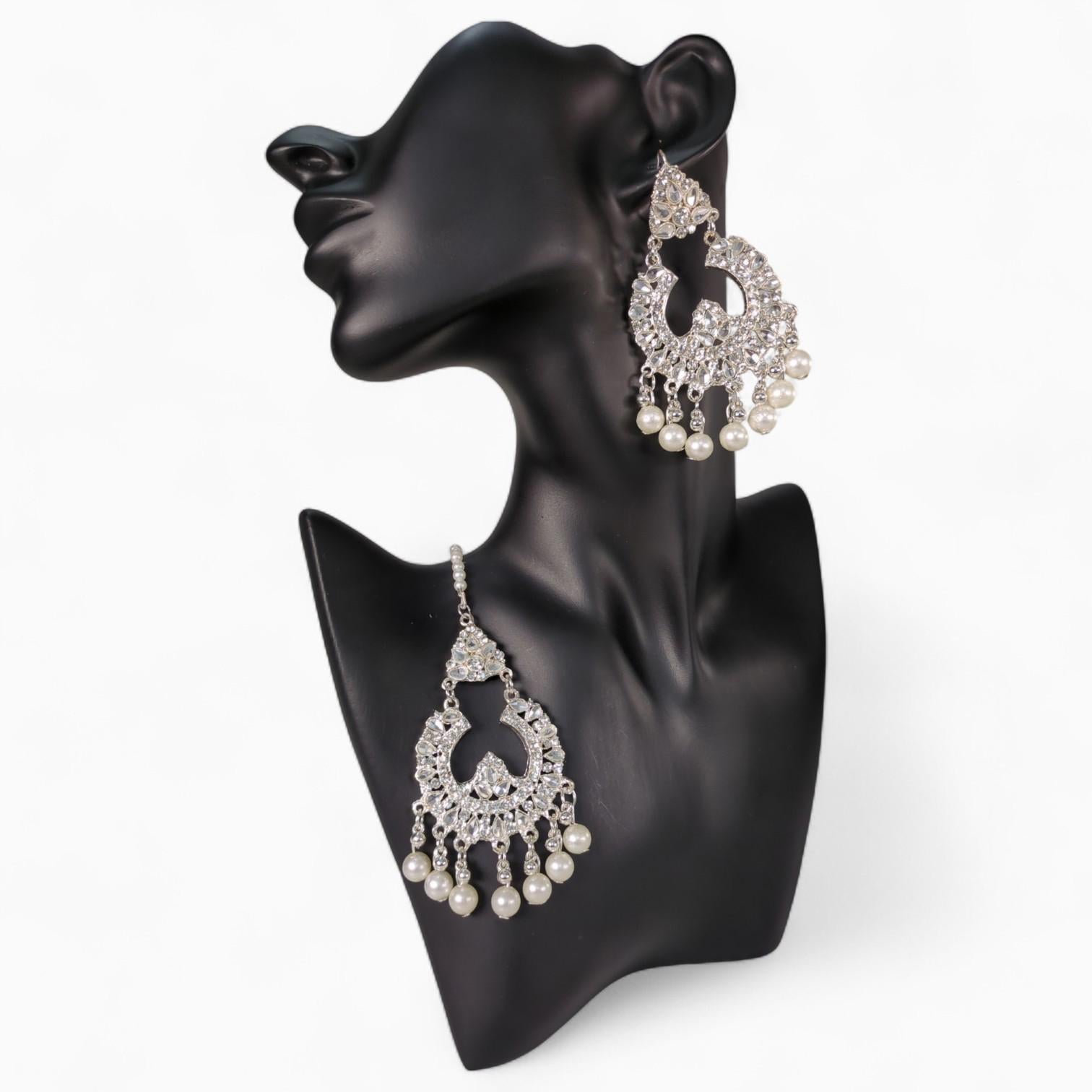 Silver Colour Bindi and Earrings Set